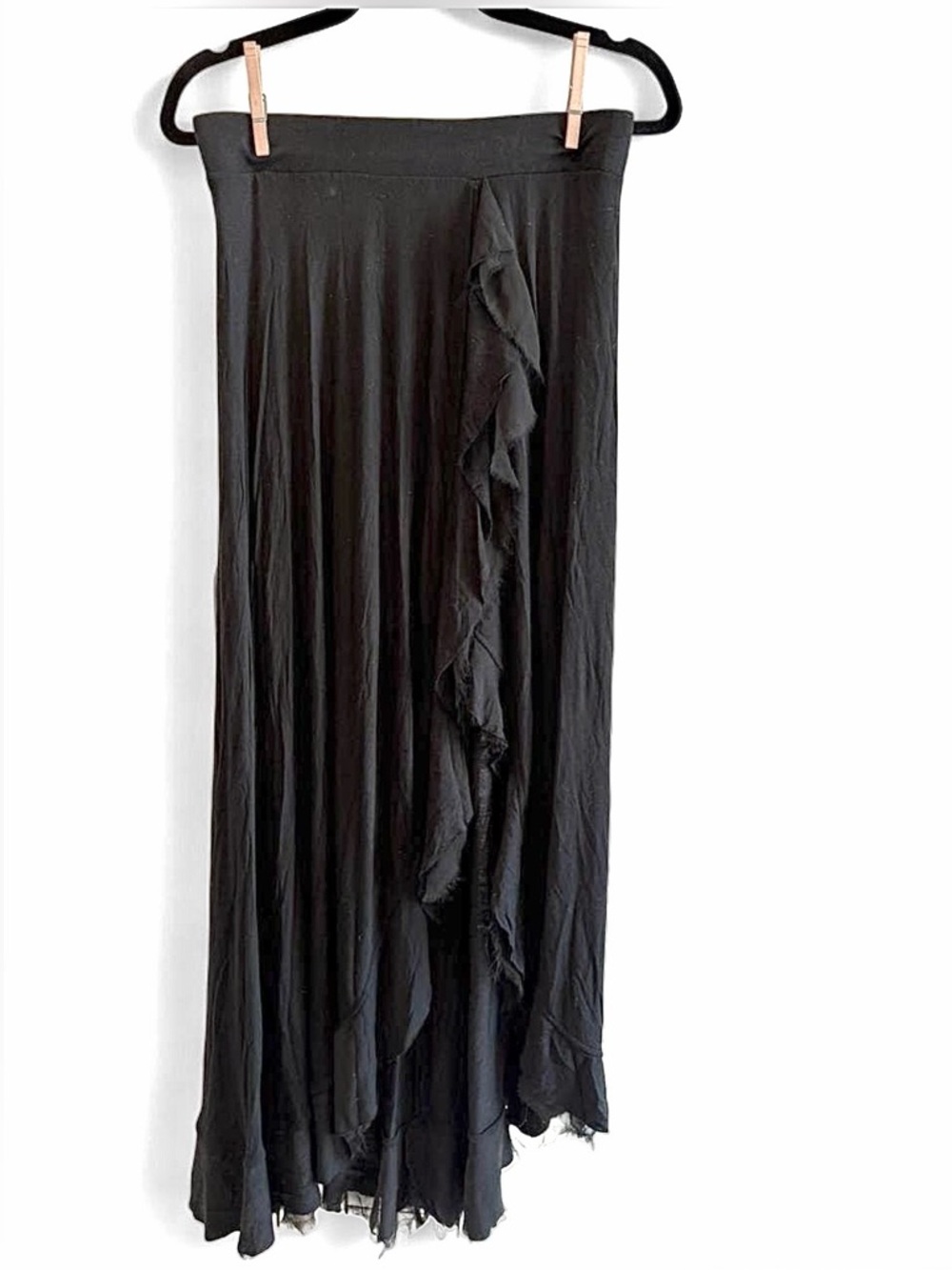 Bordeaux Black Ruffle-Front Maxi Skirt